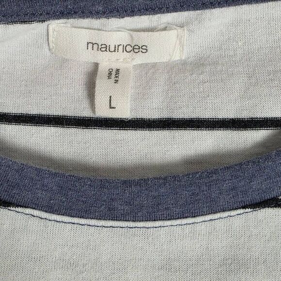 Maurices L Blue White Stripe Lace-Up Raglan Top - Picture 5 of 7